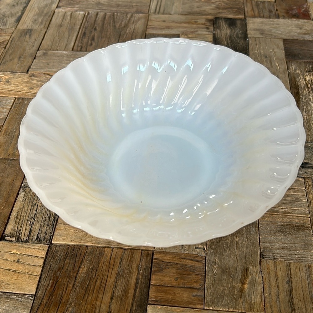 Fire King Anchor Hocking Vintage White Swirl Serving Bowl
